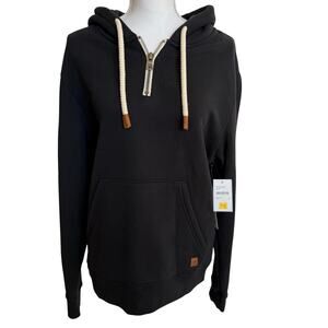 Fundamental Coast Hoodie Slater Medium 1/4 Zip Black Leather Tips NWT Coastal